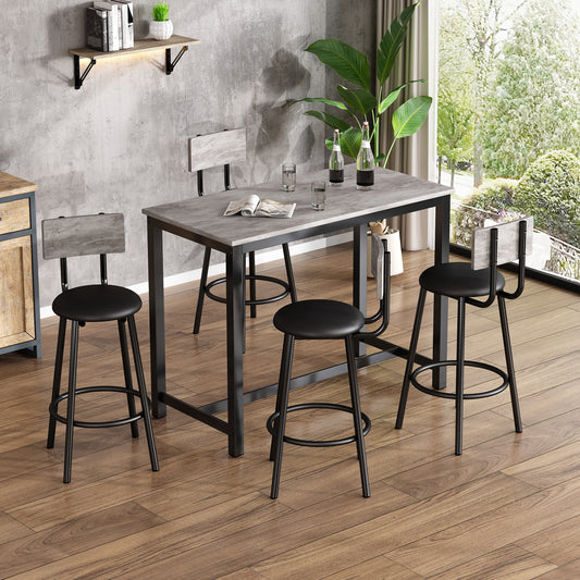 Modern Grey and Black Dining Table Set with 1 Table and 4 Chairs, Including Bar and Lounge Chairs