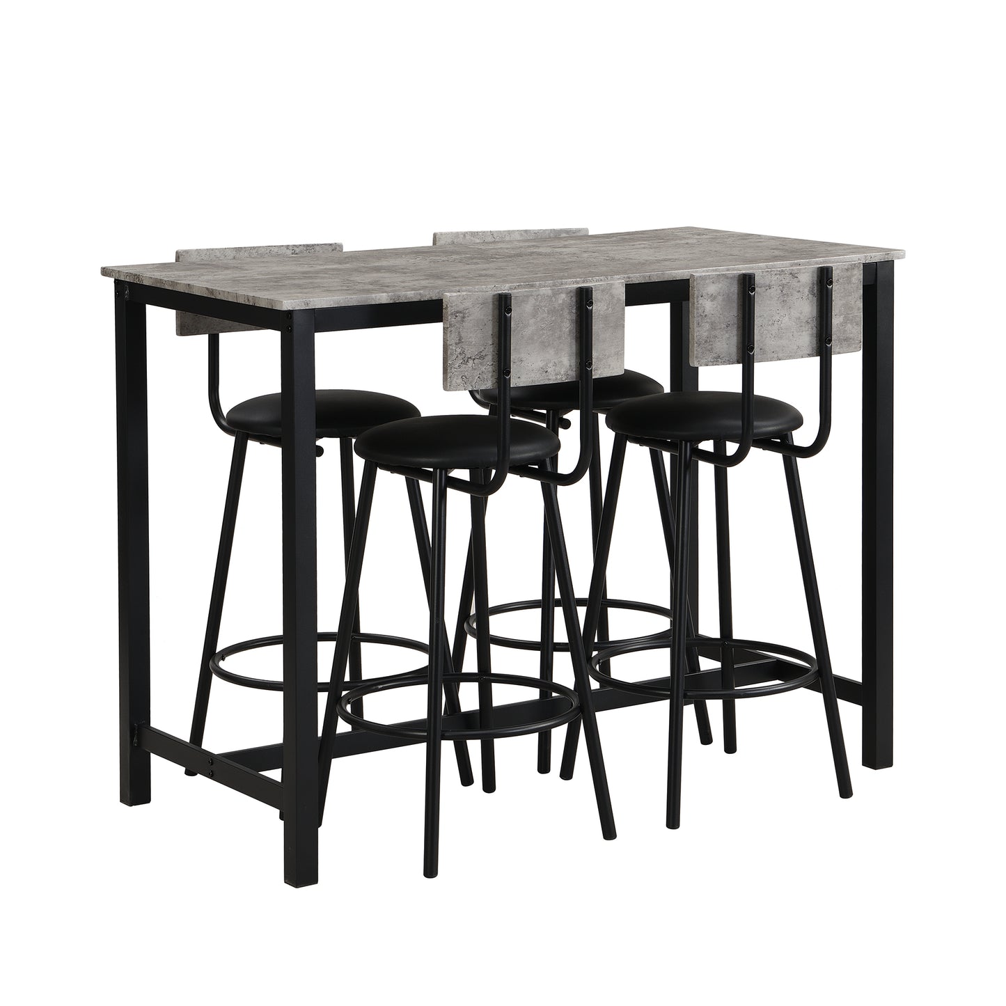 Modern Grey and Black Dining Table Set with 1 Table and 4 Chairs, Including Bar and Lounge Chairs