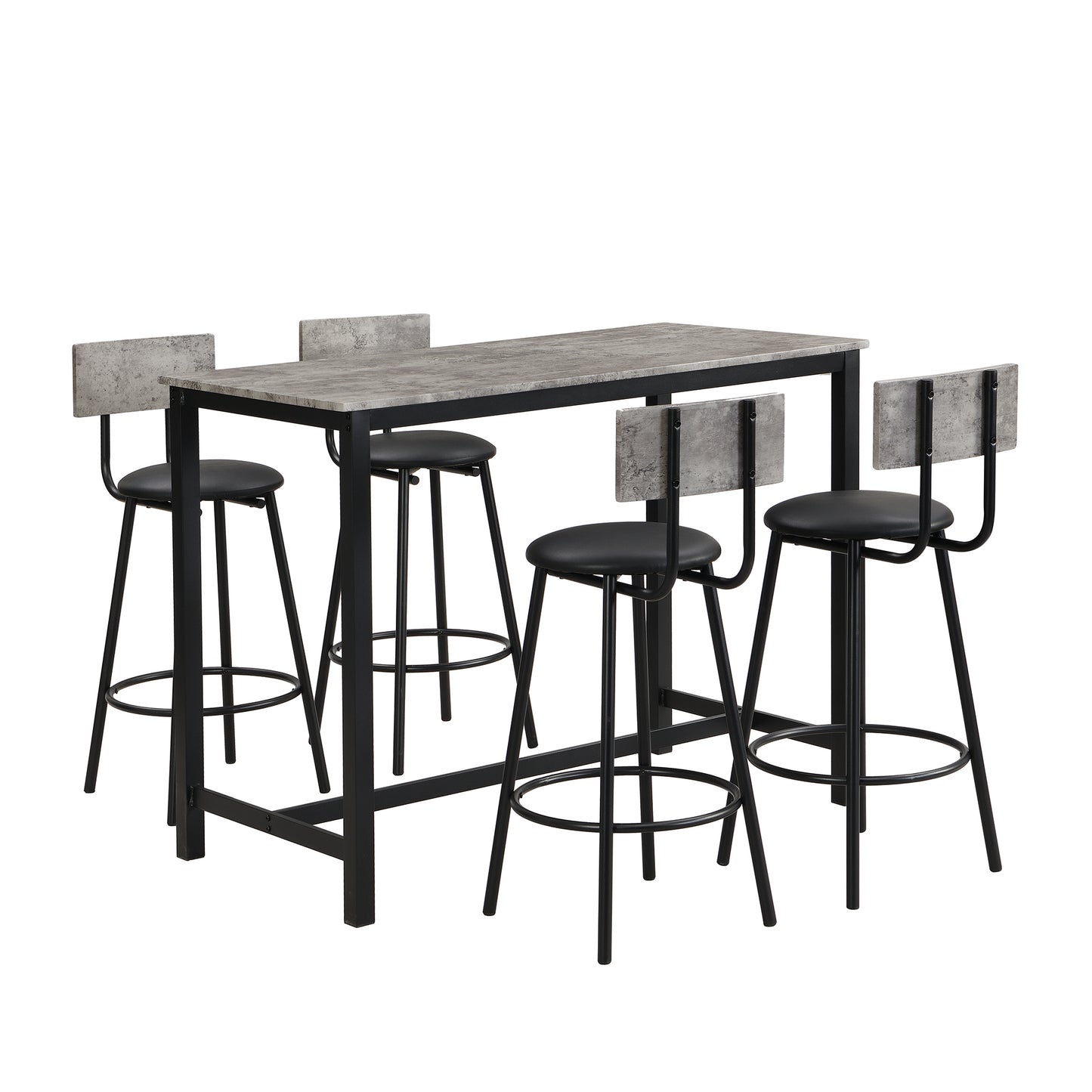 Modern Grey and Black Dining Table Set with 1 Table and 4 Chairs, Including Bar and Lounge Chairs