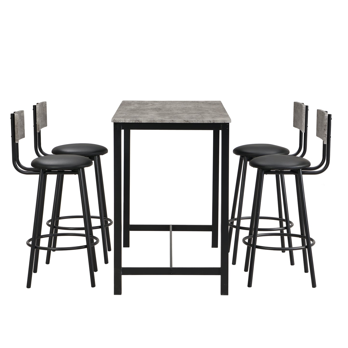 Modern Grey and Black Dining Table Set with 1 Table and 4 Chairs, Including Bar and Lounge Chairs