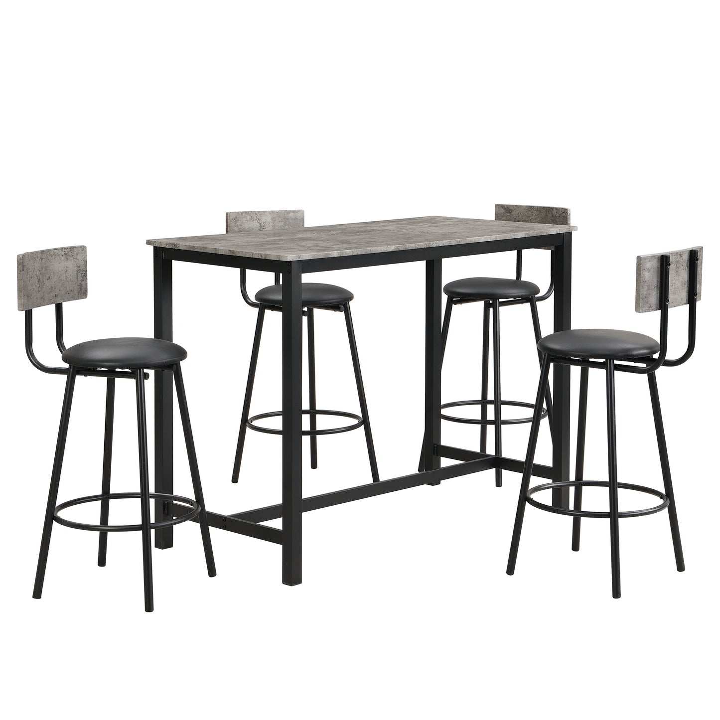 Modern Grey and Black Dining Table Set with 1 Table and 4 Chairs, Including Bar and Lounge Chairs