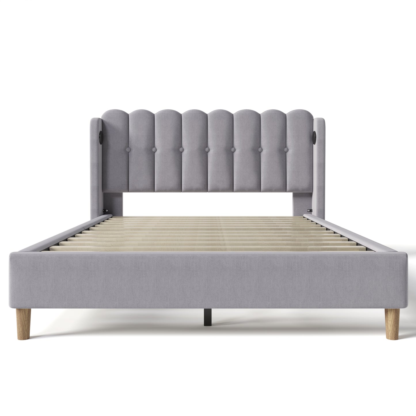 (Z)Modern Grey Linen Double Bed with USB-C Charging, Includes Bed Frame, Ideal for Teen Bedrooms