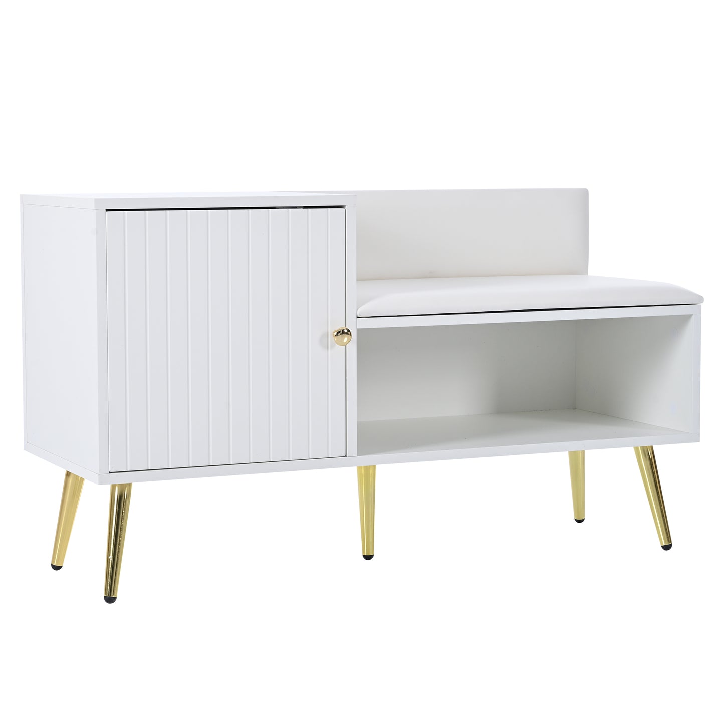 Modern Luxurious White Shoe Chest with Padded Bench and Ample Storage