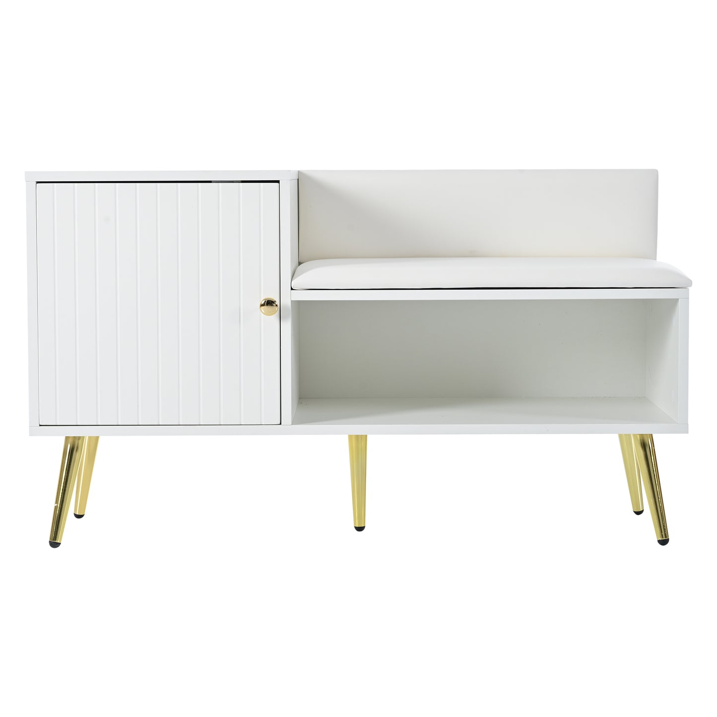 Modern Luxurious White Shoe Chest with Padded Bench and Ample Storage