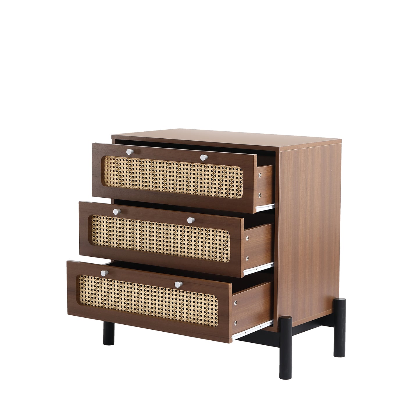 Classic 3-Drawer Cabinet with Rattan Top & Silver Handles