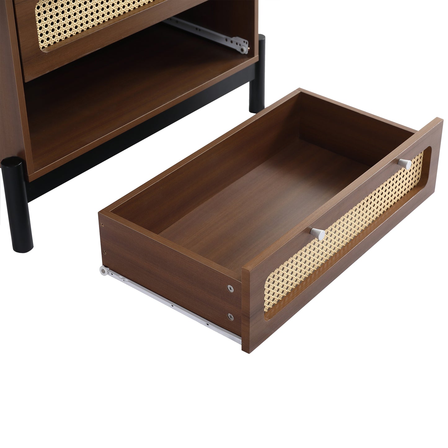 Classic 3-Drawer Cabinet with Rattan Top & Silver Handles