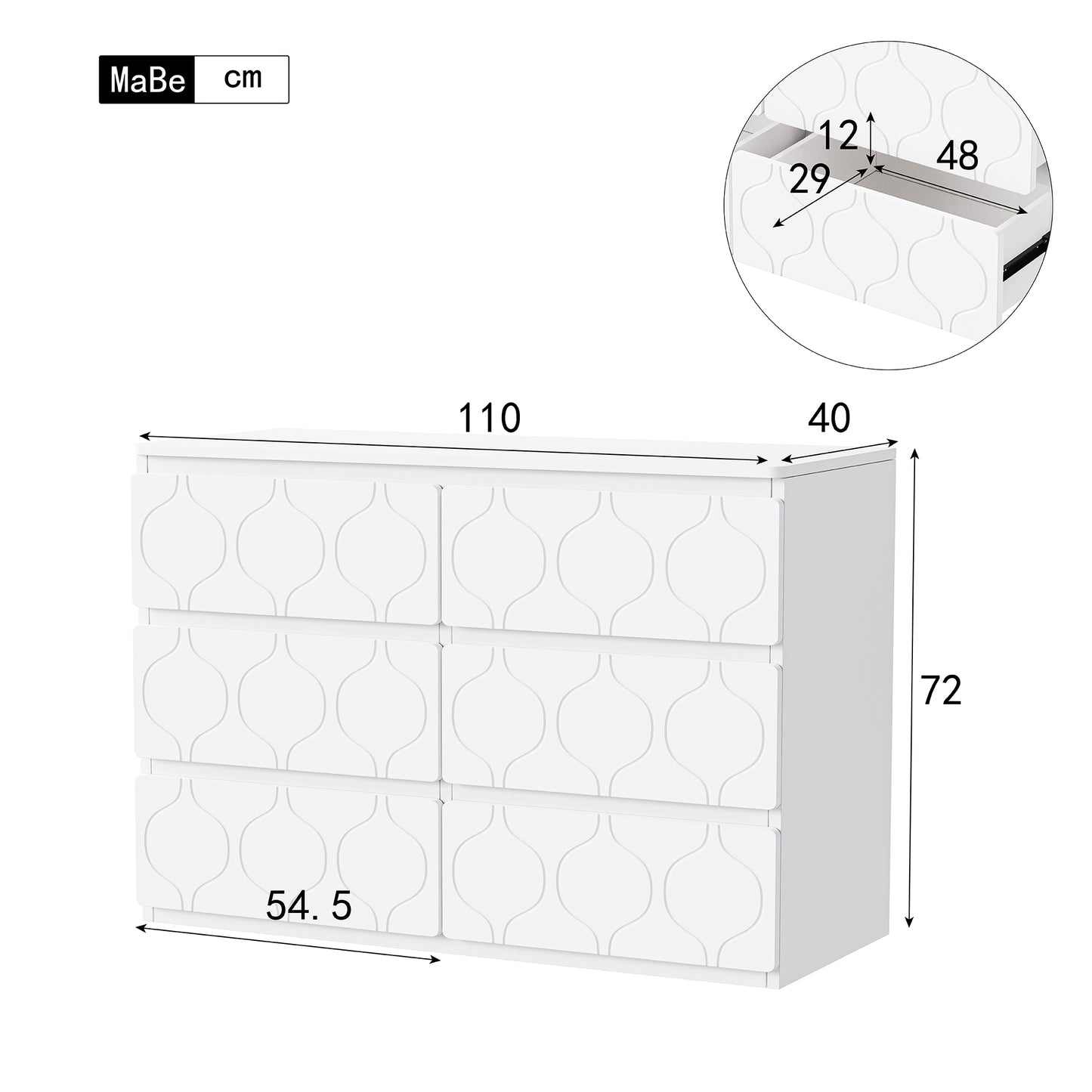 Versatile White 6-Drawer Chest for Home