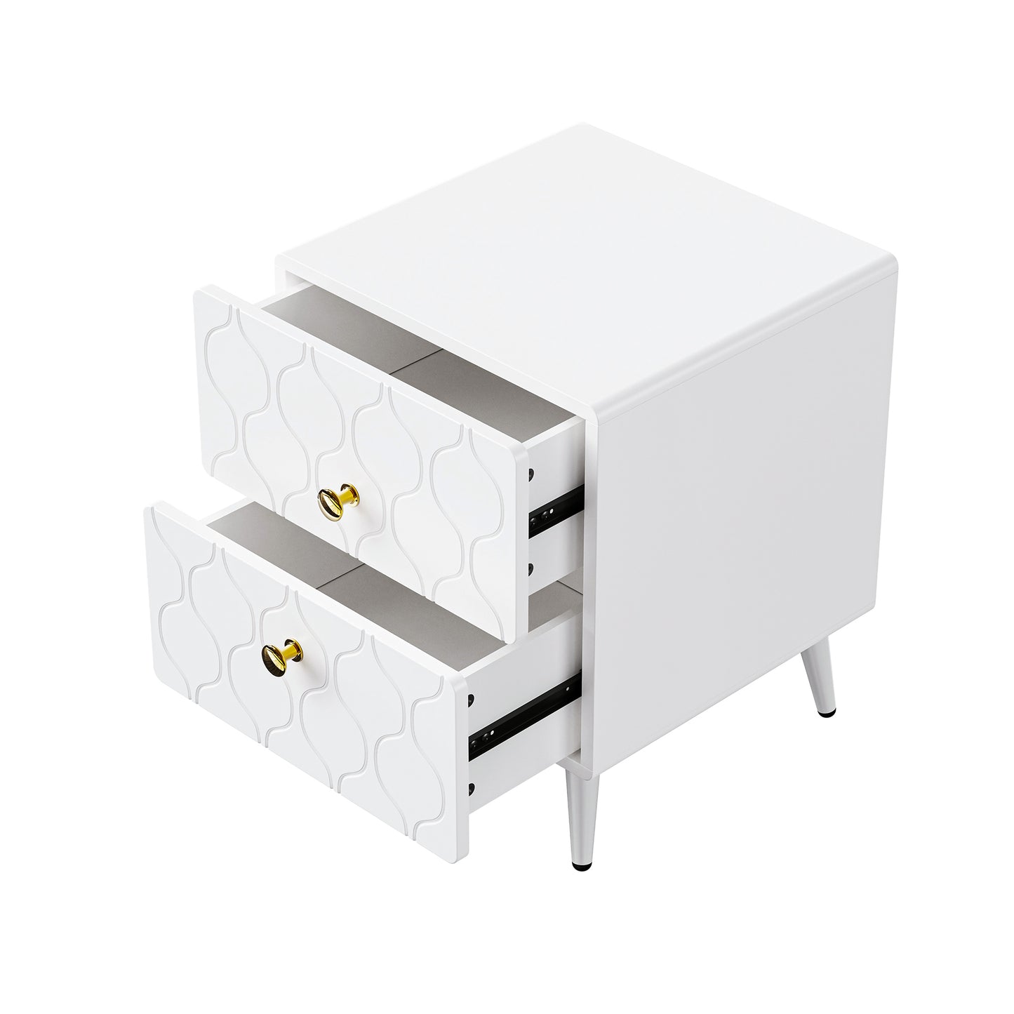 Stylish Modern White Bedside Tables with Gold Accents,Two-pack