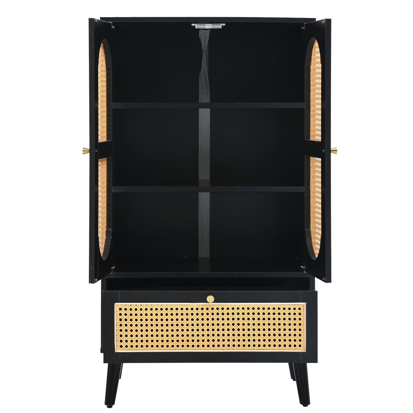 Black Rattan Compact Sideboard with 2 Doors and 1 Drawer - Versatile Storage for Dining and Living Spaces