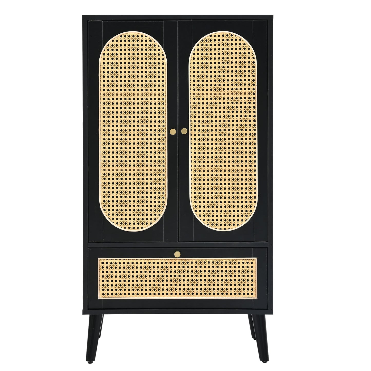 Black Rattan Compact Sideboard with 2 Doors and 1 Drawer - Versatile Storage for Dining and Living Spaces