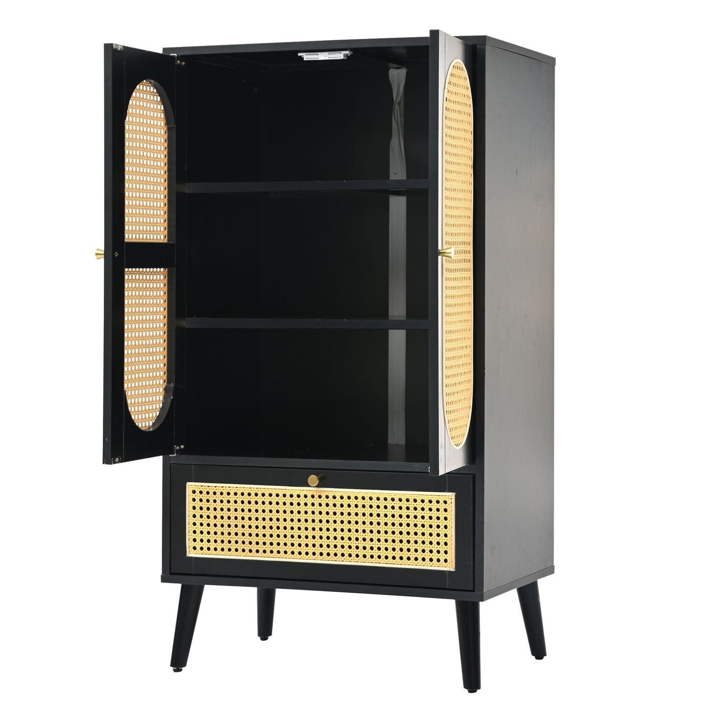 Black Rattan Compact Sideboard with 2 Doors and 1 Drawer - Versatile Storage for Dining and Living Spaces