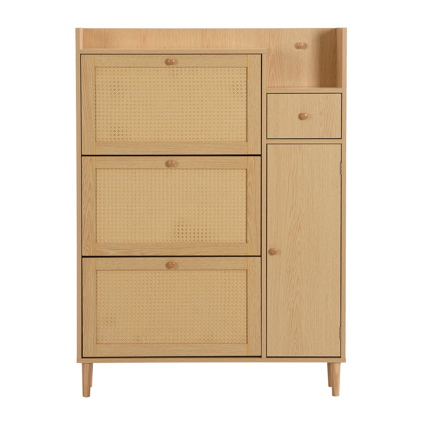 Compact Rattan Shoe Cabinet with 3 Tilt Doors and 1 Drawer