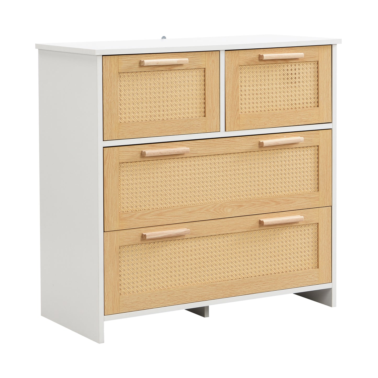 Elegant 4-Drawer Rattan Cabinet with Solid Wood Handles - Versatile Storage for Home