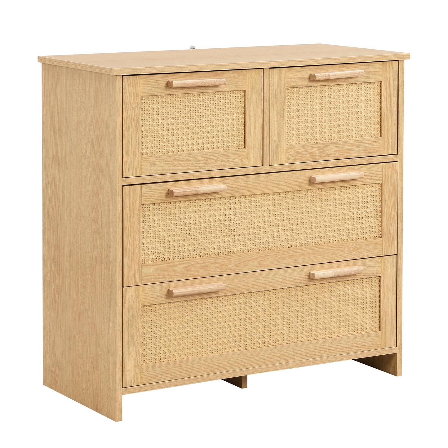 Premium 4-Drawer Rattan Cabinet with Solid Wood Handles - Versatile Storage for Home