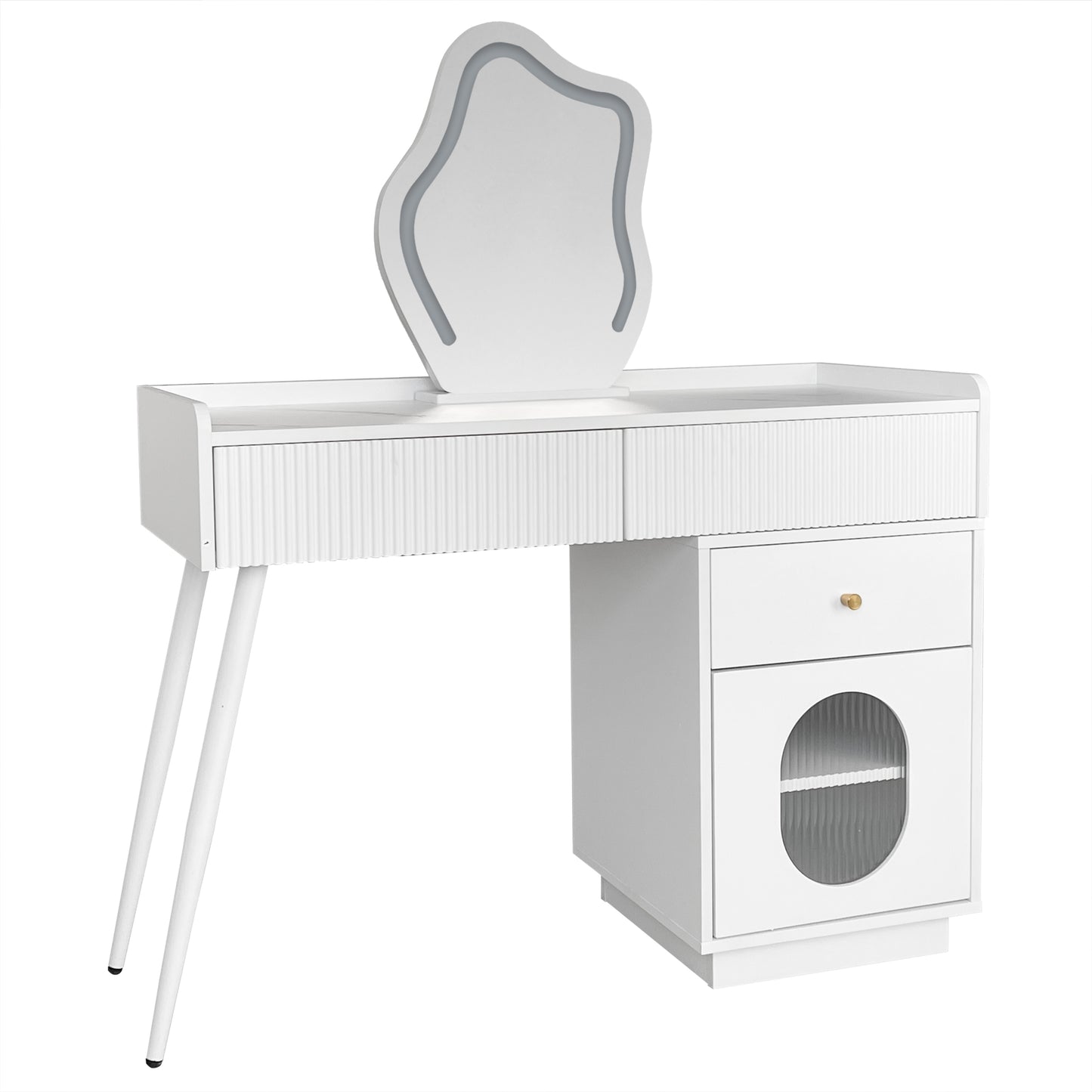 White Bedroom Dressing Table Set with LED Mirror