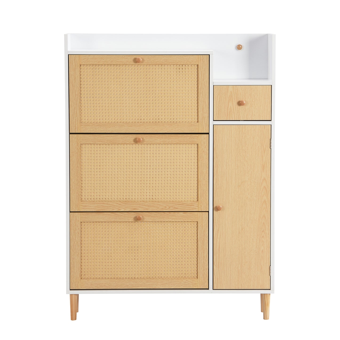 Space-Saving Rattan Shoe Cabinet with 3 Tilt Doors and 1 Drawer