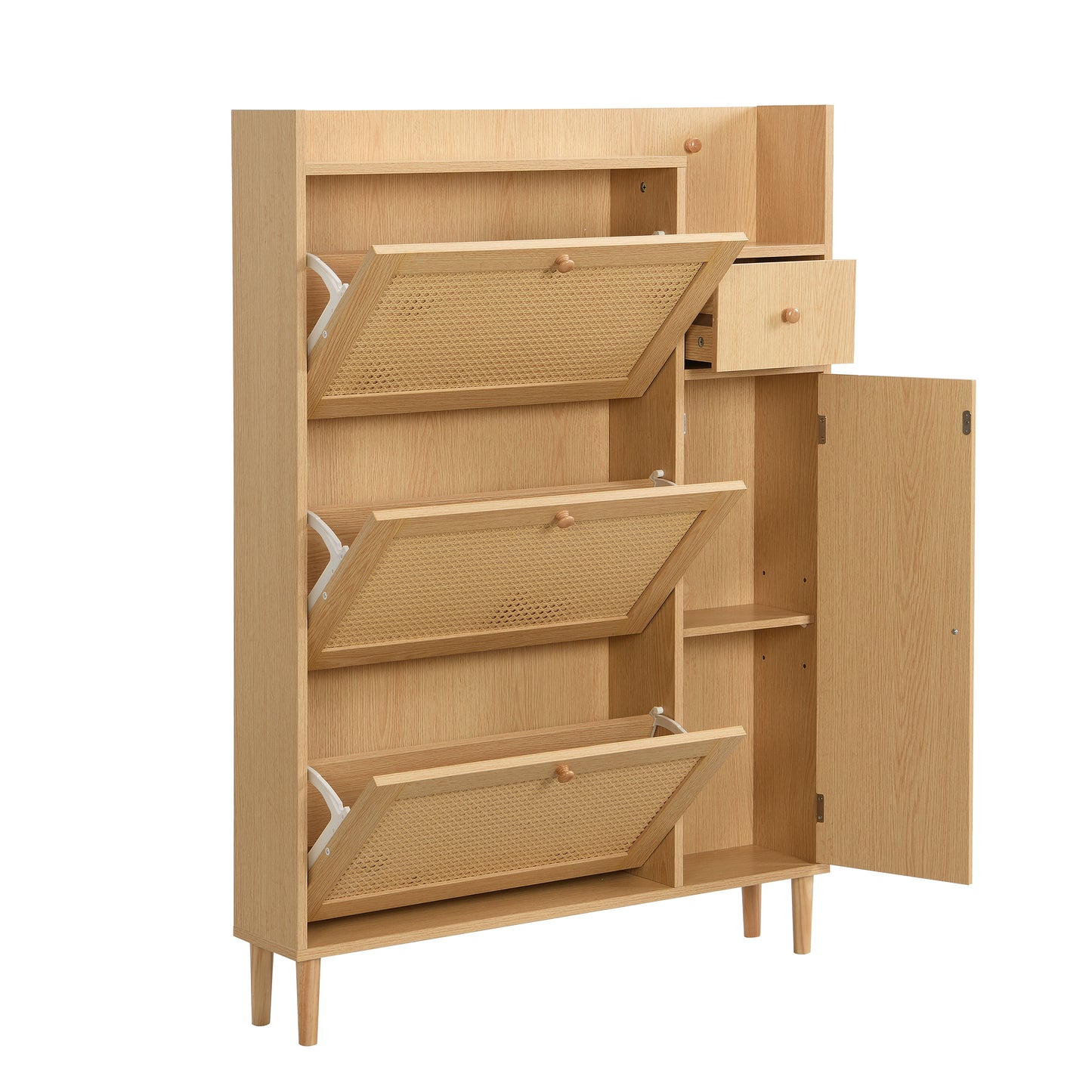 Compact Rattan Shoe Cabinet with 3 Tilt Doors and 1 Drawer