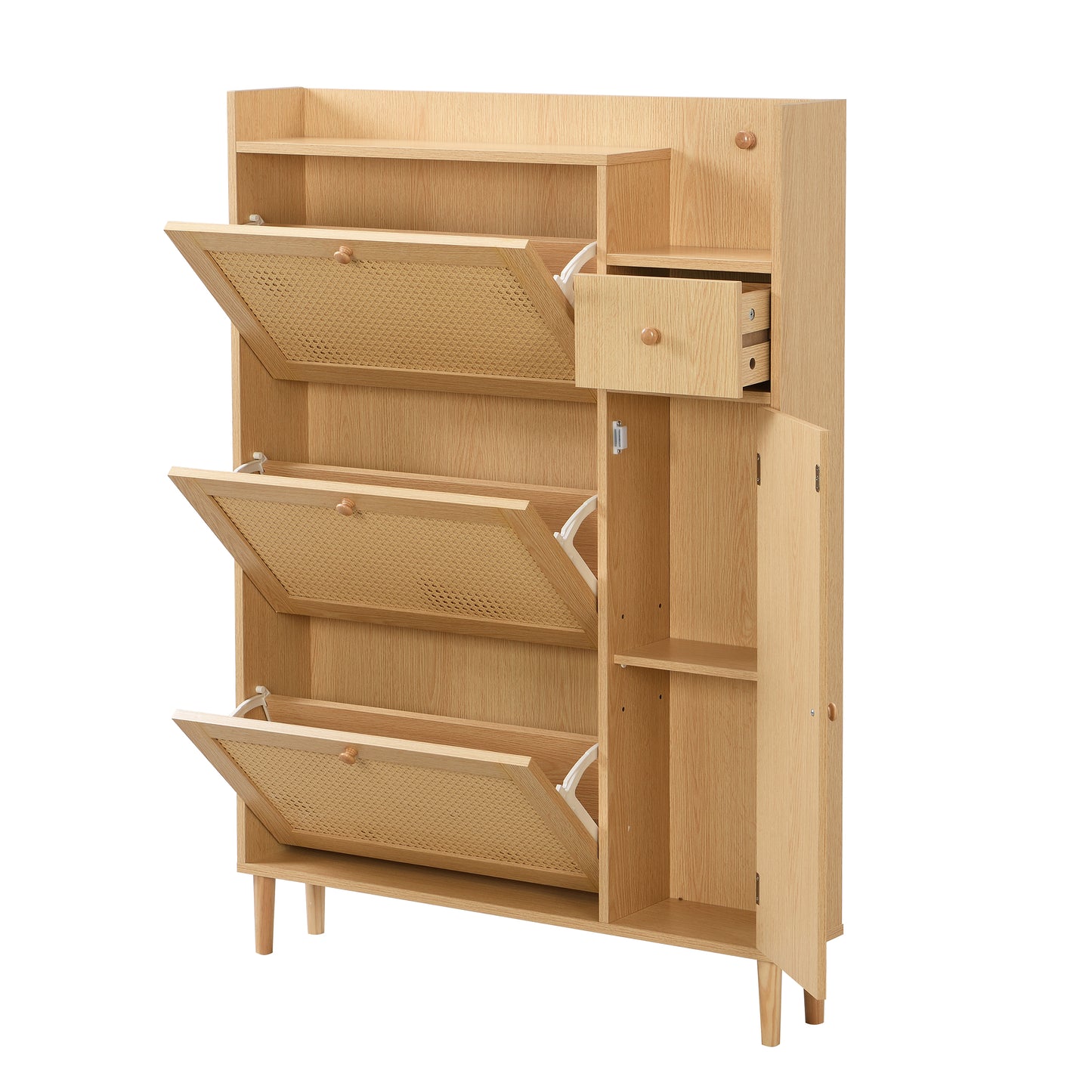 Compact Rattan Shoe Cabinet with 3 Tilt Doors and 1 Drawer