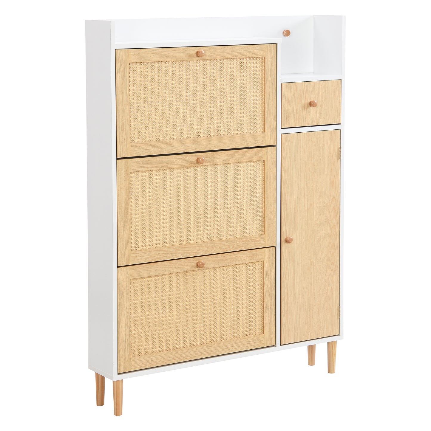 Space-Saving Rattan Shoe Cabinet with 3 Tilt Doors and 1 Drawer