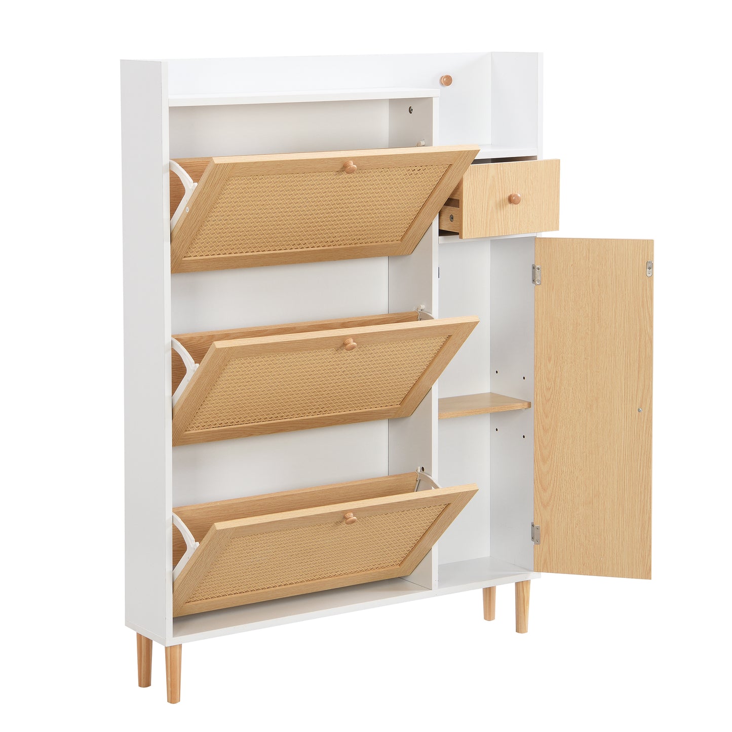 Space-Saving Rattan Shoe Cabinet with 3 Tilt Doors and 1 Drawer