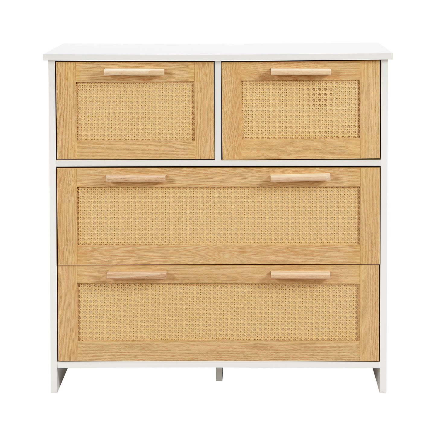 Elegant 4-Drawer Rattan Cabinet with Solid Wood Handles - Versatile Storage for Home