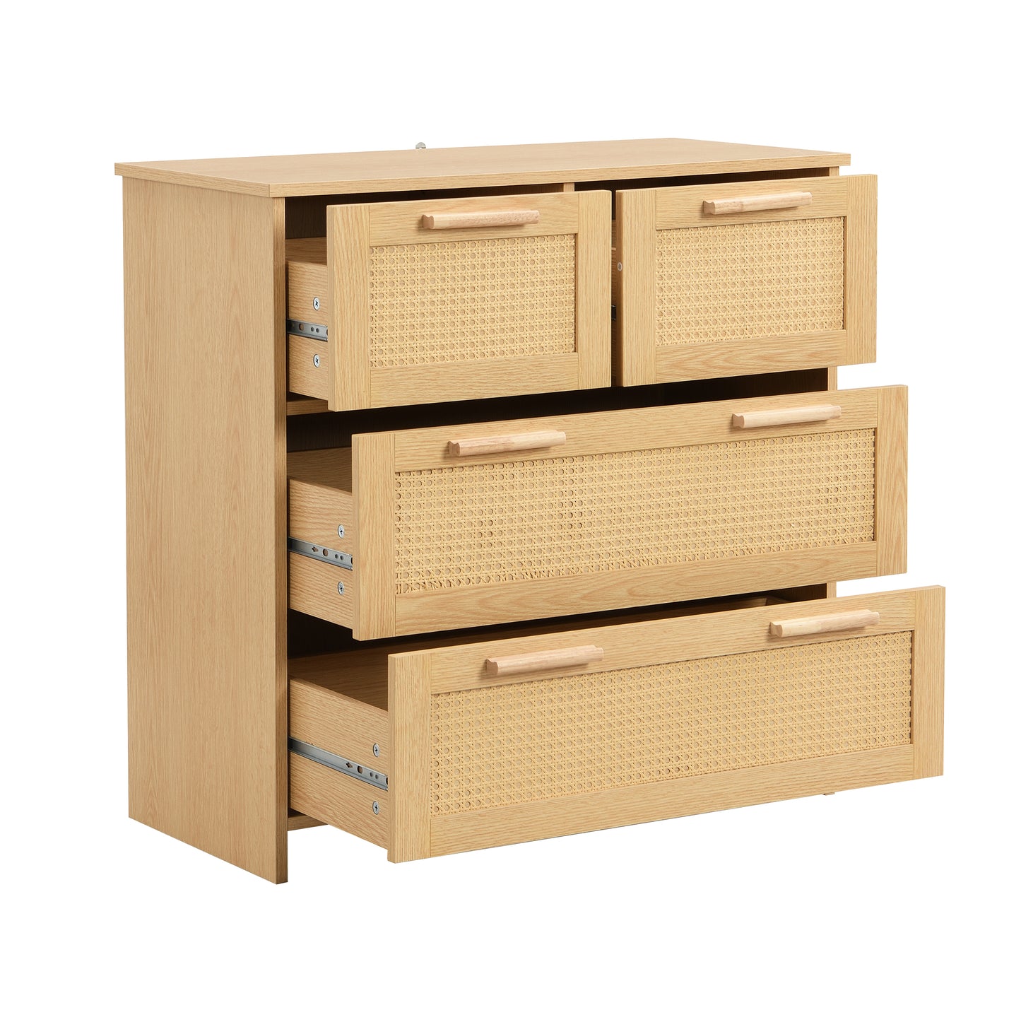 Premium 4-Drawer Rattan Cabinet with Solid Wood Handles - Versatile Storage for Home