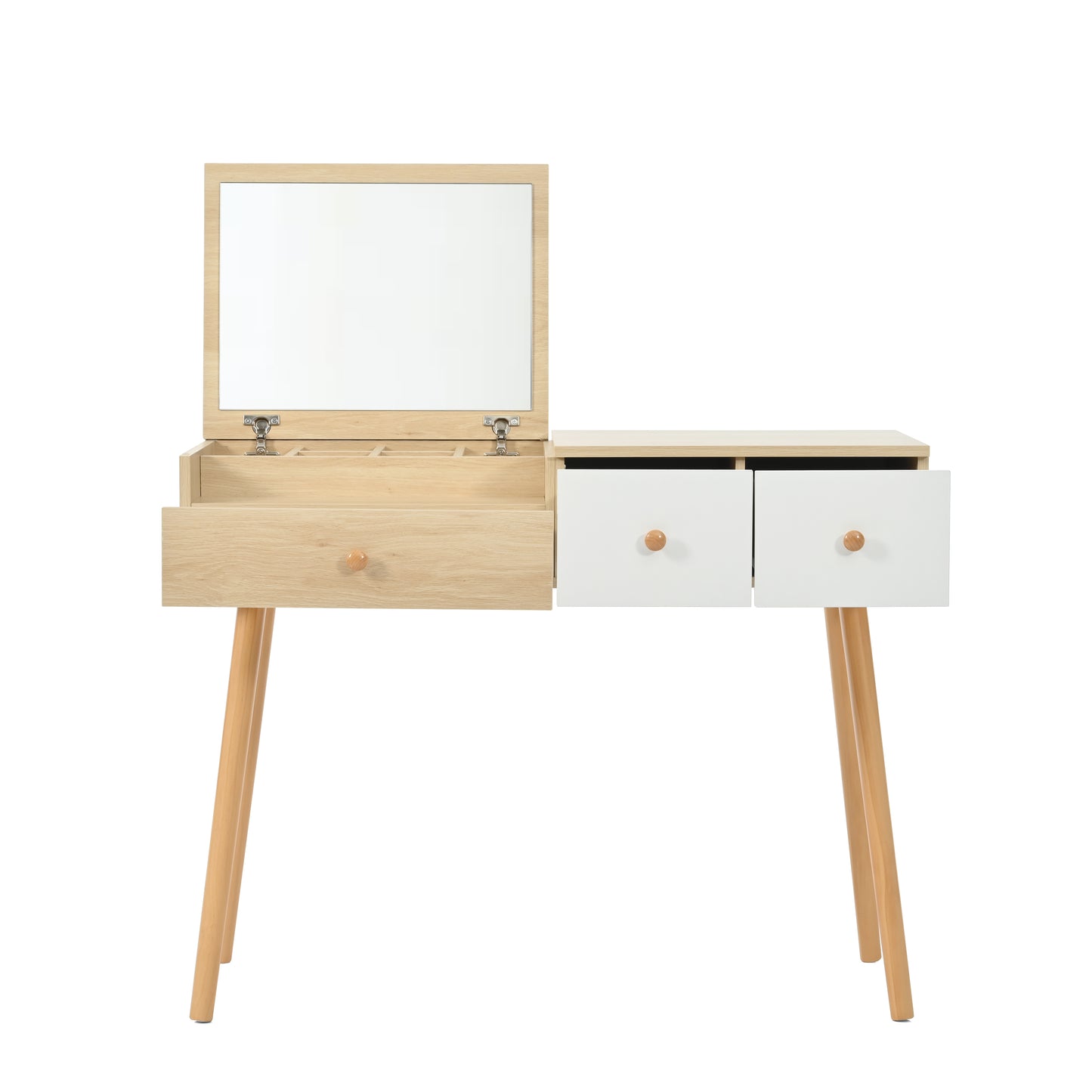 Elegant Wooden Dressing Table with Mirror and Ample Storage