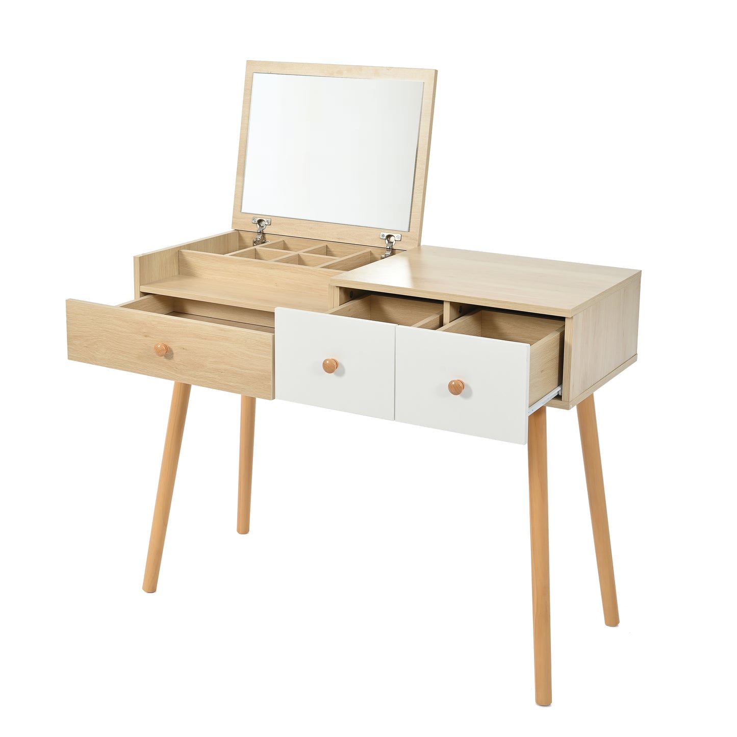 Elegant Wooden Dressing Table with Mirror and Ample Storage