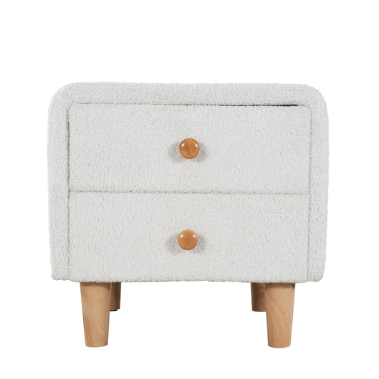 Elegant White Upholstered Bedside Table with Silent Glide Drawers