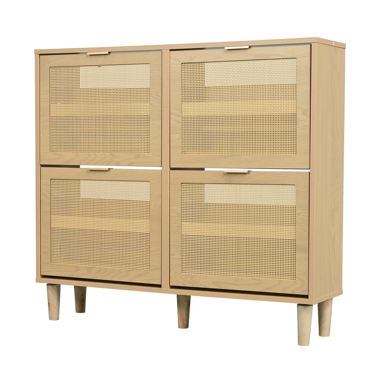 Rattan Shoe Cabinet with Metal Handles and Folding Drawers