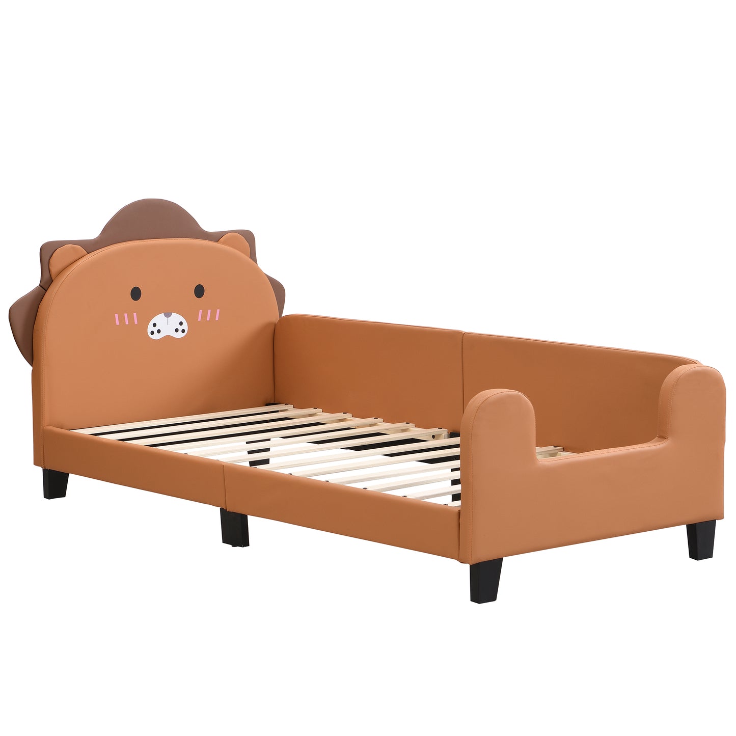 Orange PU Lion Shape Children's Bed 90x200 with Slatted Frame