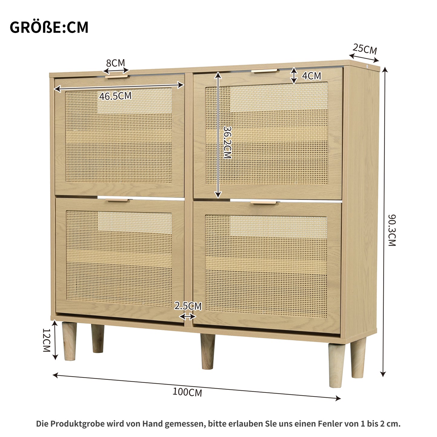 Rattan Shoe Cabinet with Metal Handles and Folding Drawers