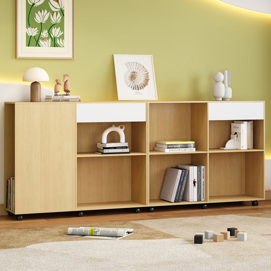 (Z)Elegant 2-Piece Storage Cabinets in Natural & White with Caster Wheels