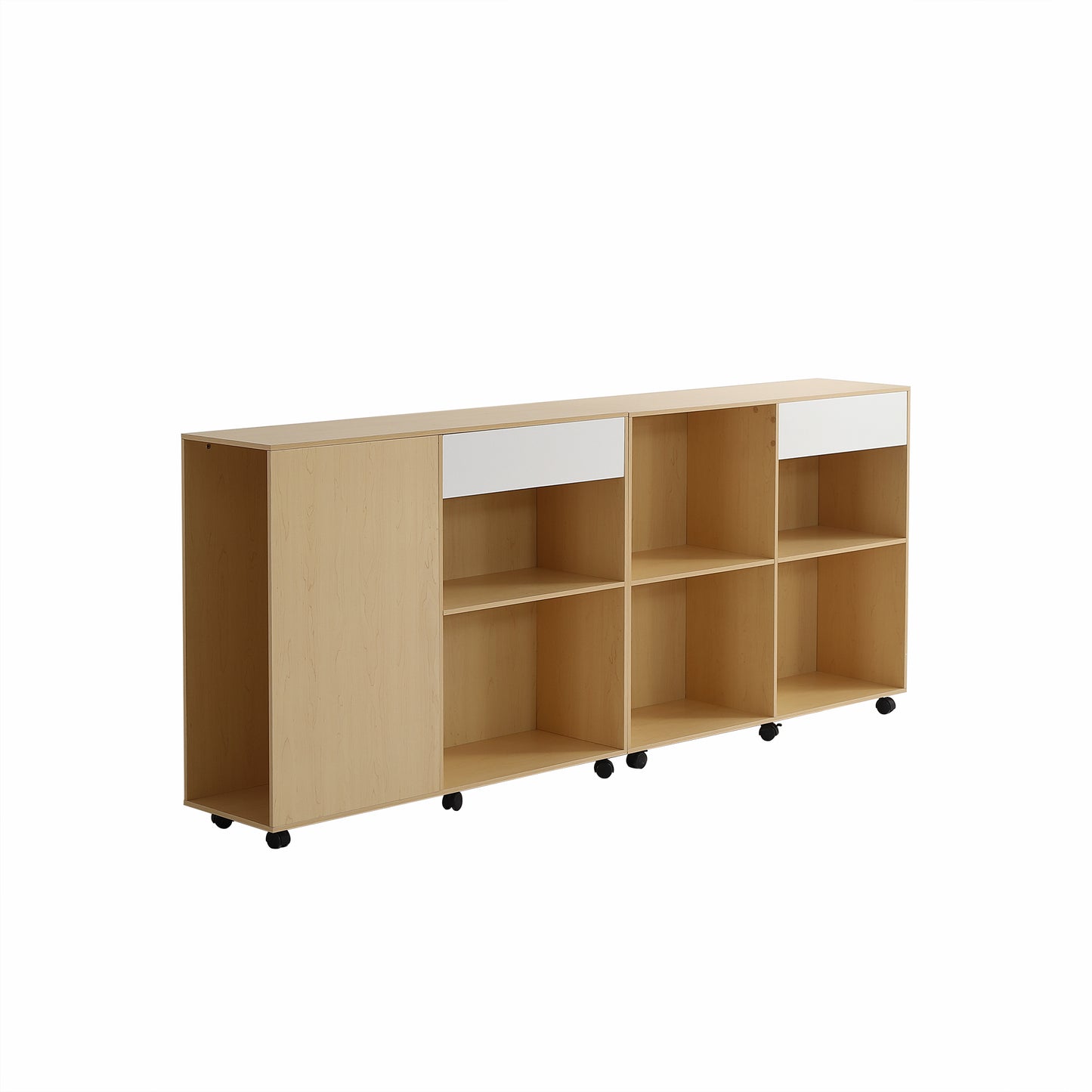 (Z)Elegant 2-Piece Storage Cabinets in Natural & White with Caster Wheels