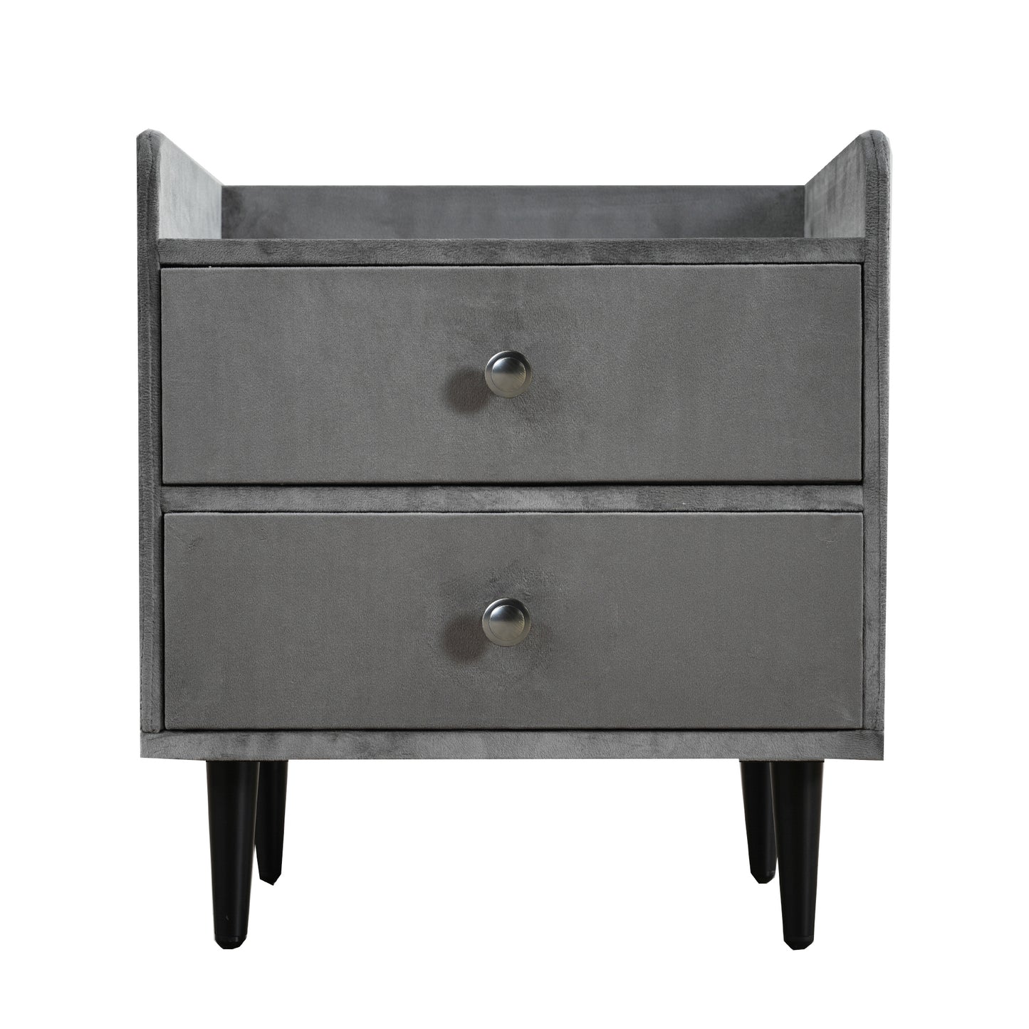 (Z)Modern Grey Velvet Two-Drawer Side Table with Metal Handles for Bedroom and Living Room