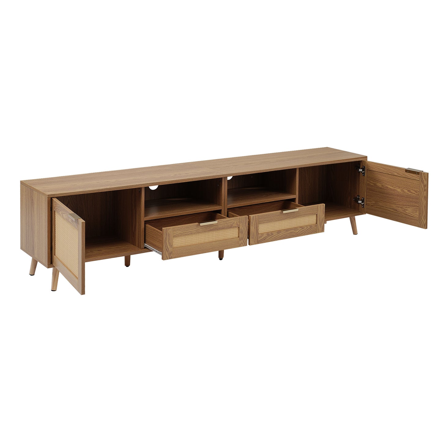 Rattan-Decorated Solid Wood TV Console Table