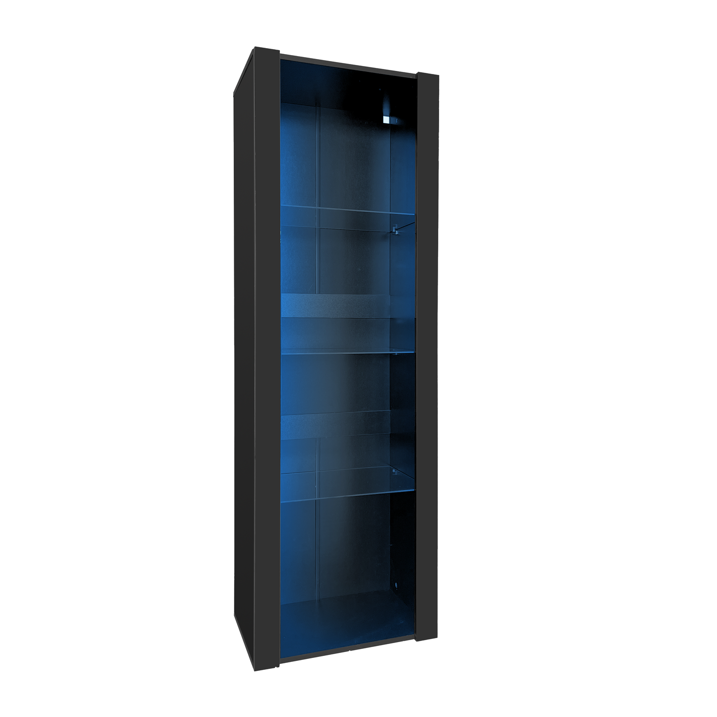 55x38x166cm High-Gloss Display Cabinet with LED Lighting and 3 Glass Shelves