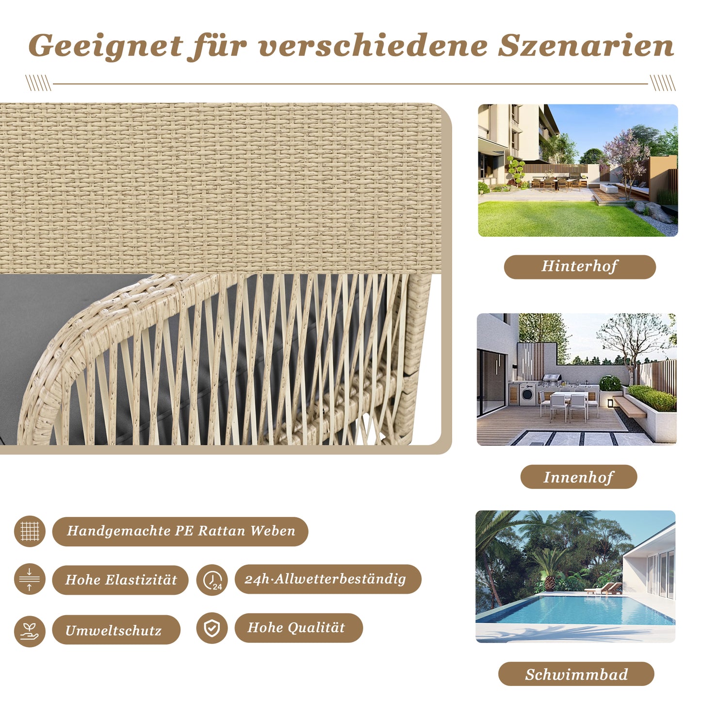 (Z)Hollywood Swing Garden Swing Garden Furniture Set For Outdoor Use Beige Rattan Grey Seat Cushion 2 Seats With Seat Cushion and Back Cushion Removable and Washable