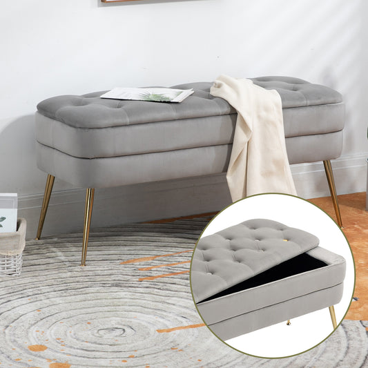 Gray Velvet Storage Ottoman - A Stylish and Functional Bench for Multiple Spaces