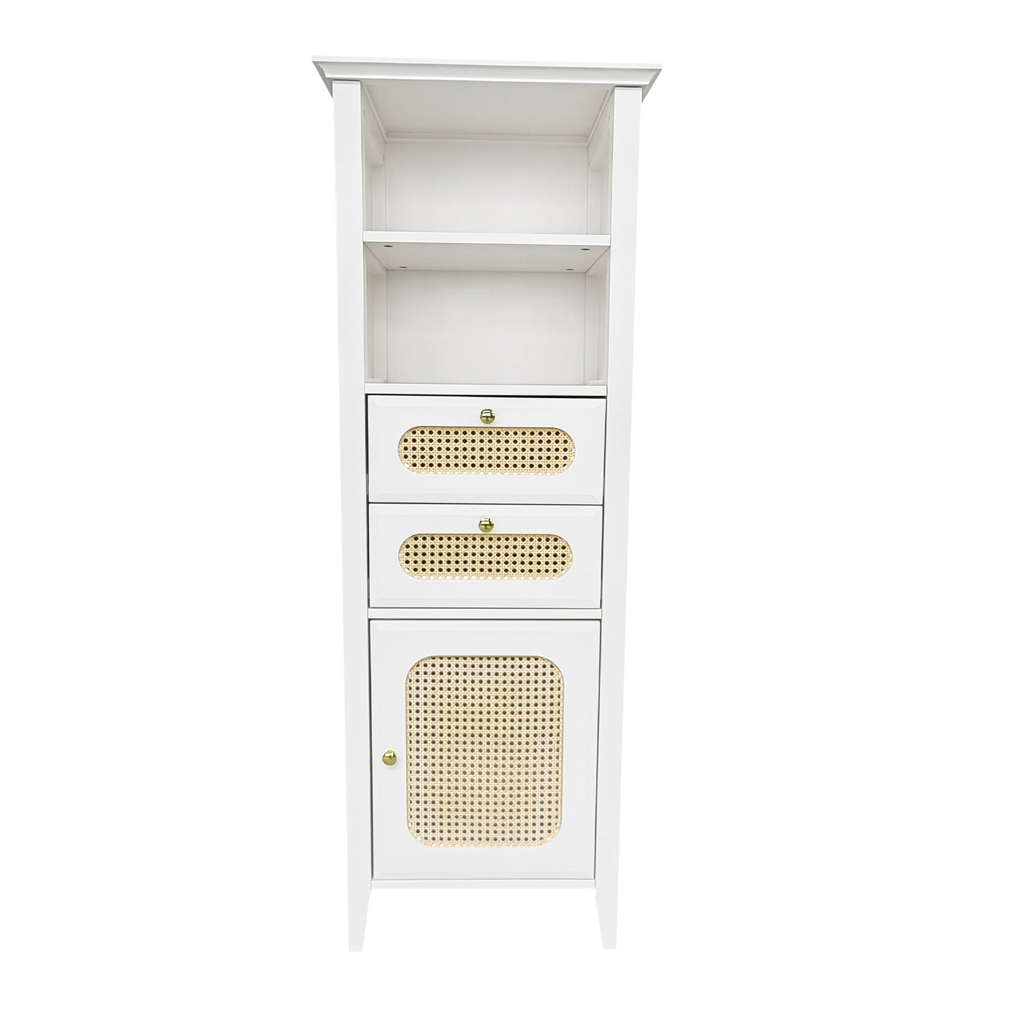 Elegant Tall Rattan Living Room Display Cabinet with Lacquered Surface