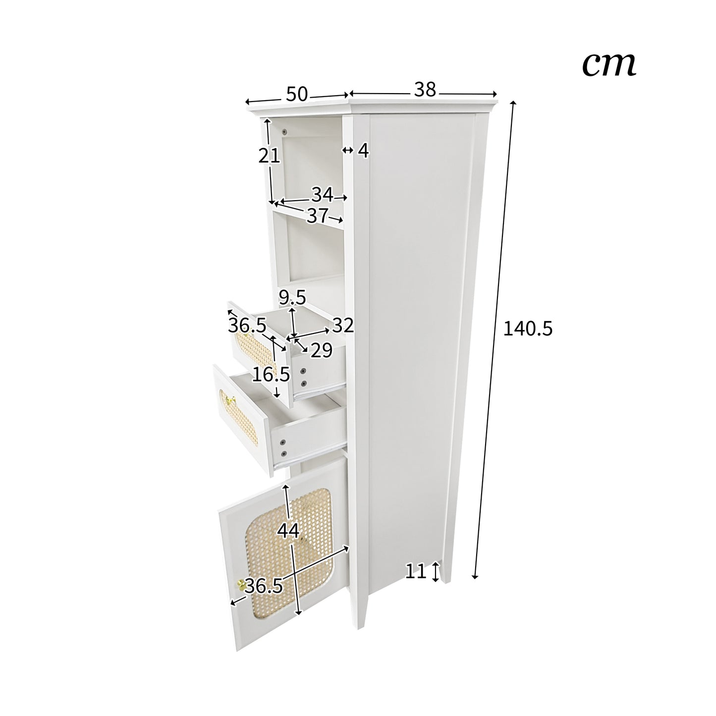 Elegant Tall Rattan Living Room Display Cabinet with Lacquered Surface