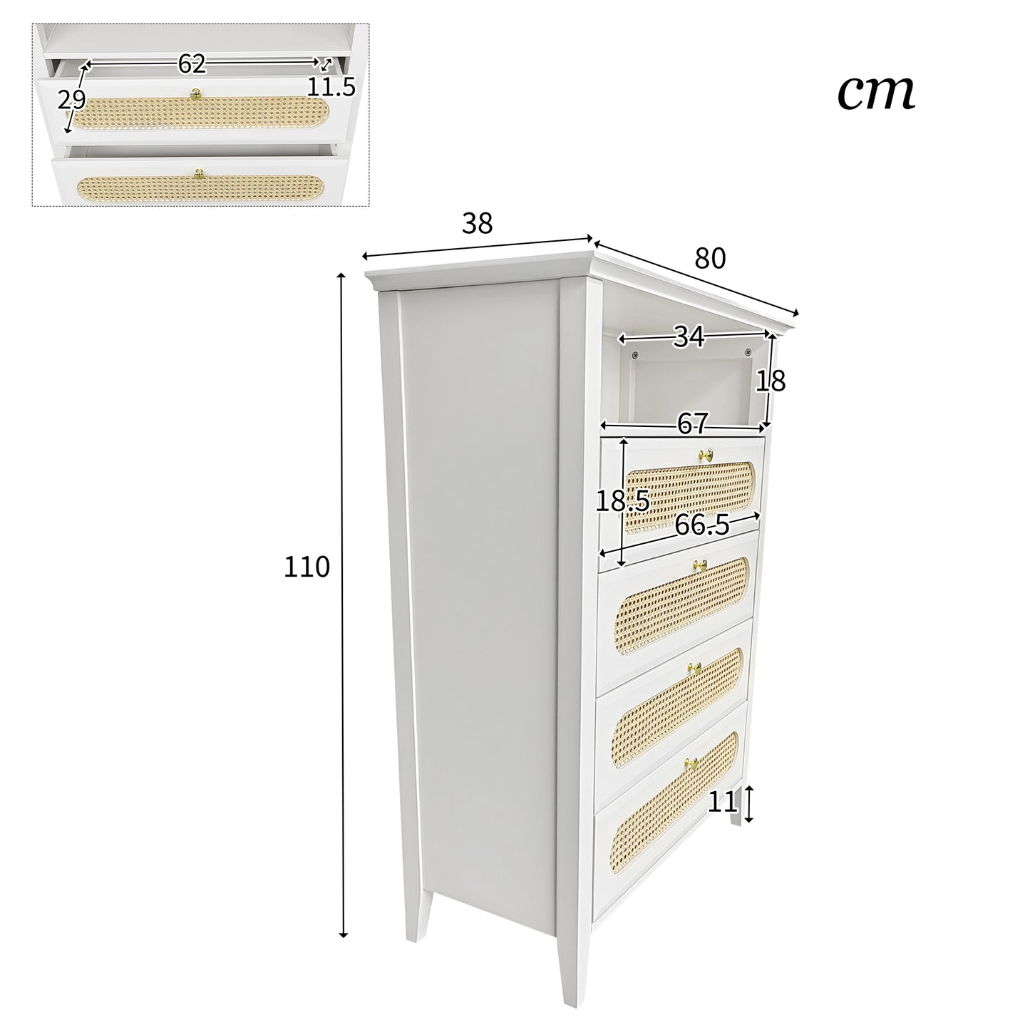 Elegant Rattan Sideboard with Solid Wood Legs and Lacquered Surface