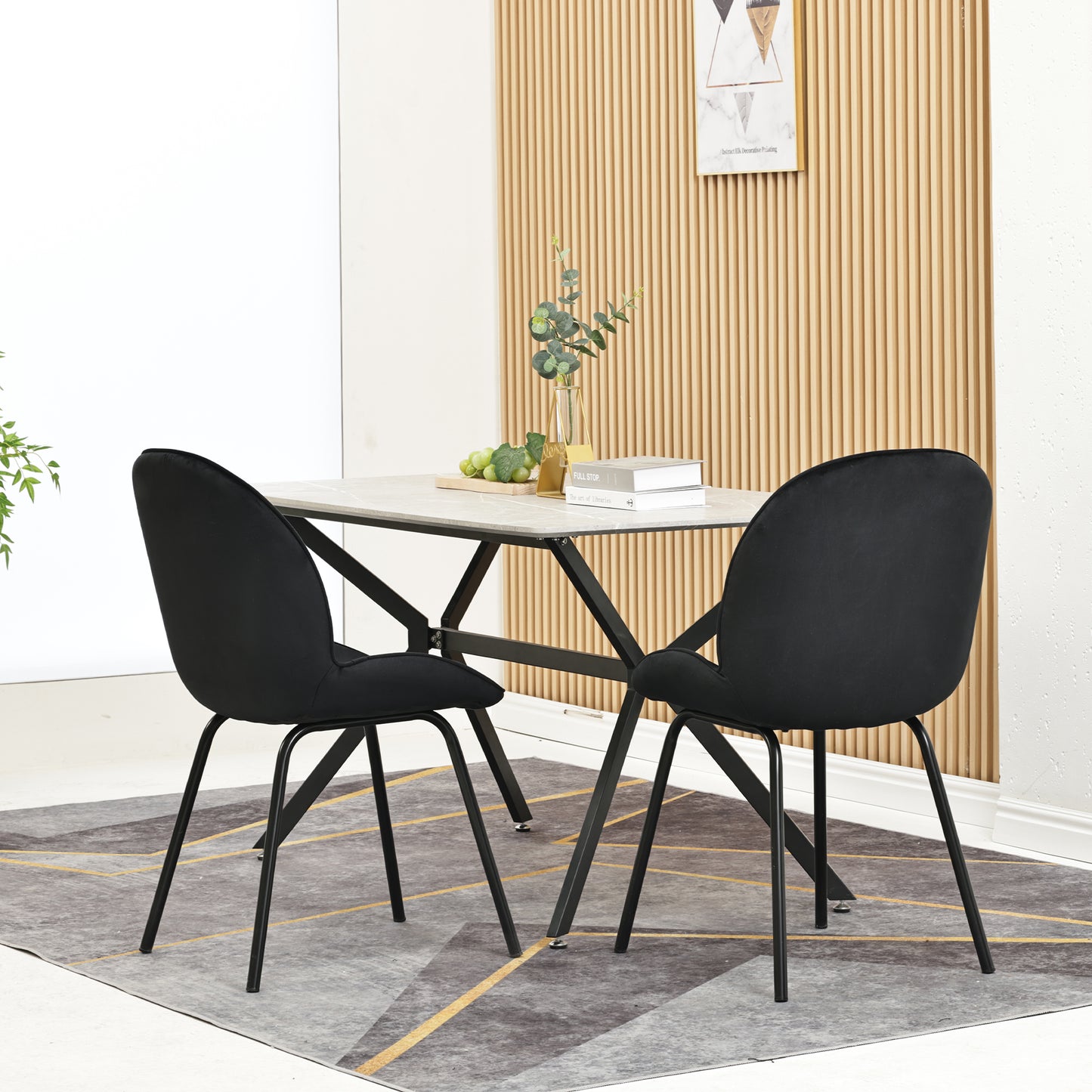 Pair of Velvet Dining Chairs-Round Back, Metal Frame, 150kg Load Capacity