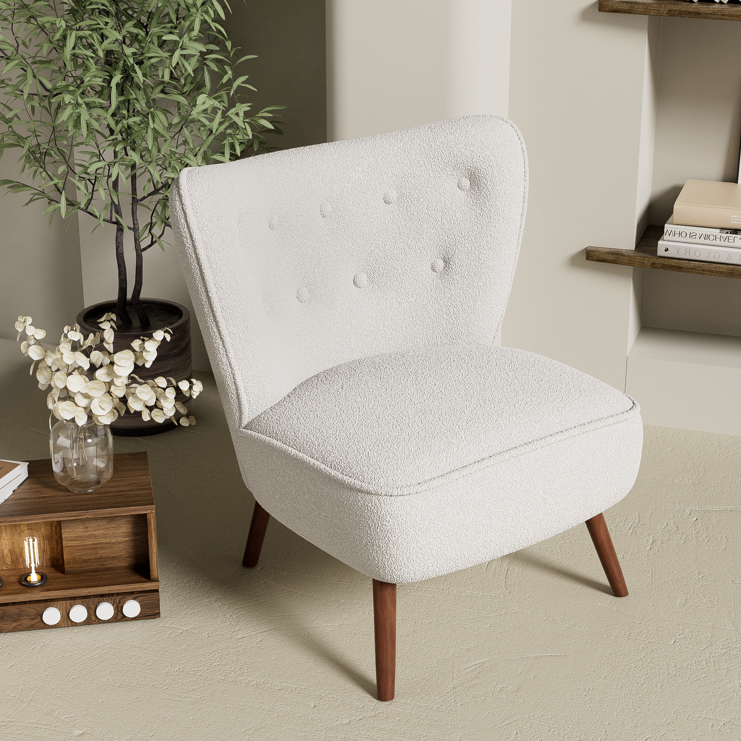 Modern High-Back Leisure Chair with Solid Wood Legs