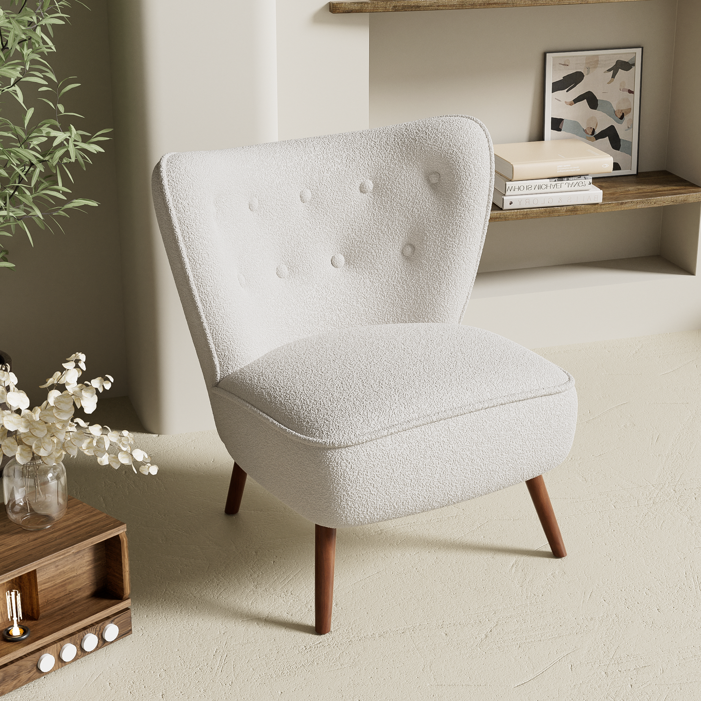 Modern High-Back Leisure Chair with Solid Wood Legs