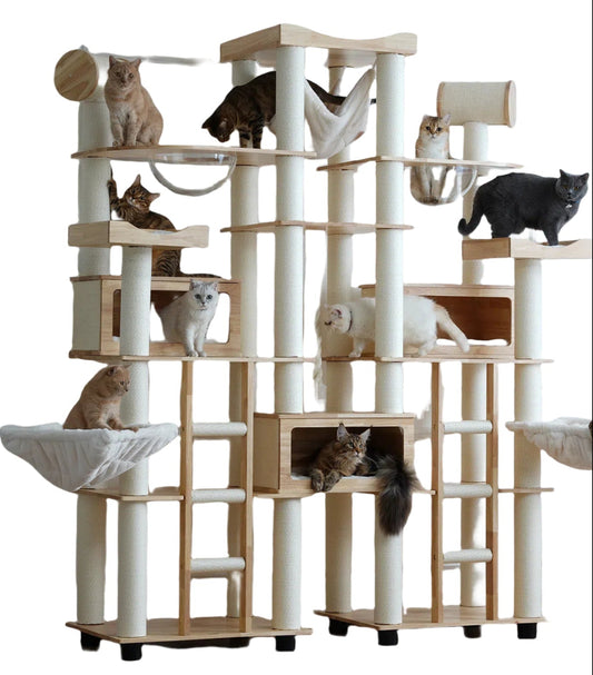 94'' H Large Solid Wood Cat Tree Multi-Level Tall Cat Tower Cat Tree for Indoor Cats Large Adult