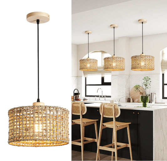 Modern Minimalist Style Rattan Cylinder Chandelier