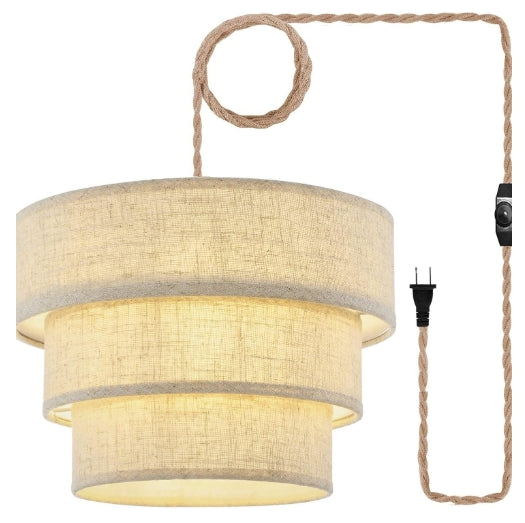 Triple Drum Linen Chandelier