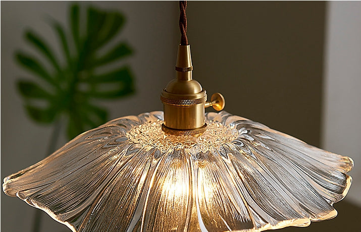 Brass Lotus Leaf Crystal Glass Chandelier