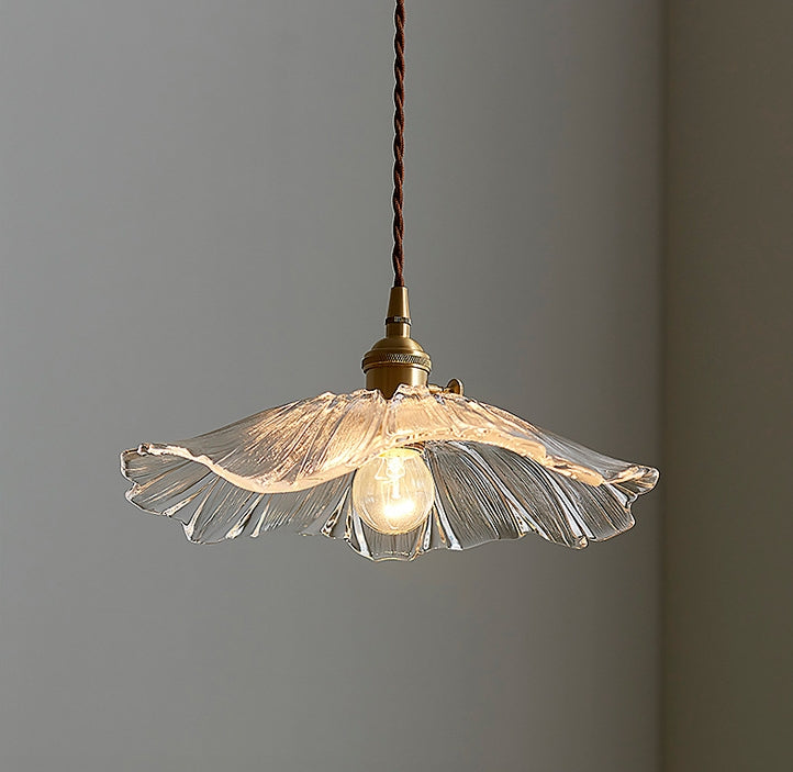 Brass Lotus Leaf Crystal Glass Chandelier